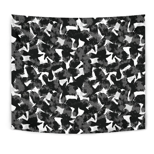 Crow Illustration Pattern Wall Tapestry