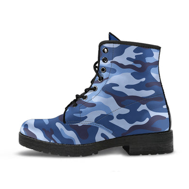 Blue Camo Camouflage Pattern Leather Boots