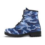 Blue Camo Camouflage Pattern Leather Boots