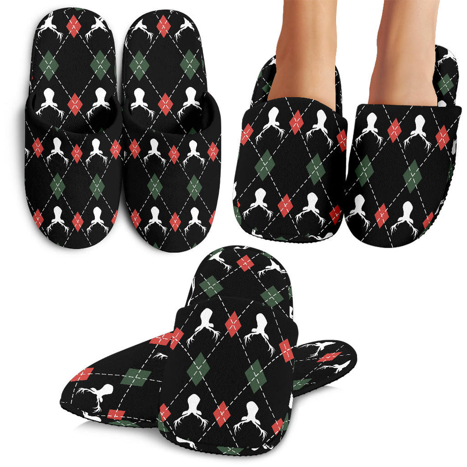 Deer Christmas New Year Pattern Argyle Slippers