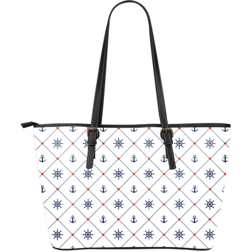 Anchor Rudder Nautical Design Pattern Large Leather Tote Bag