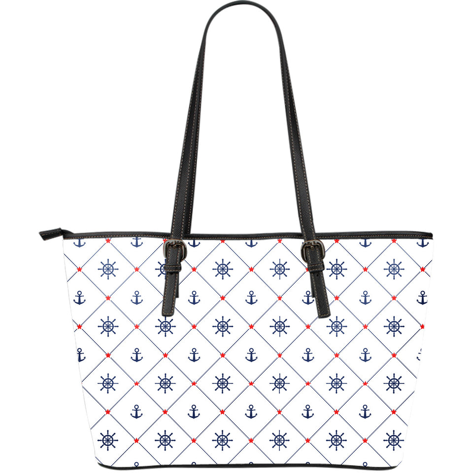 Anchor Rudder Nautical Design Pattern Large Leather Tote Bag