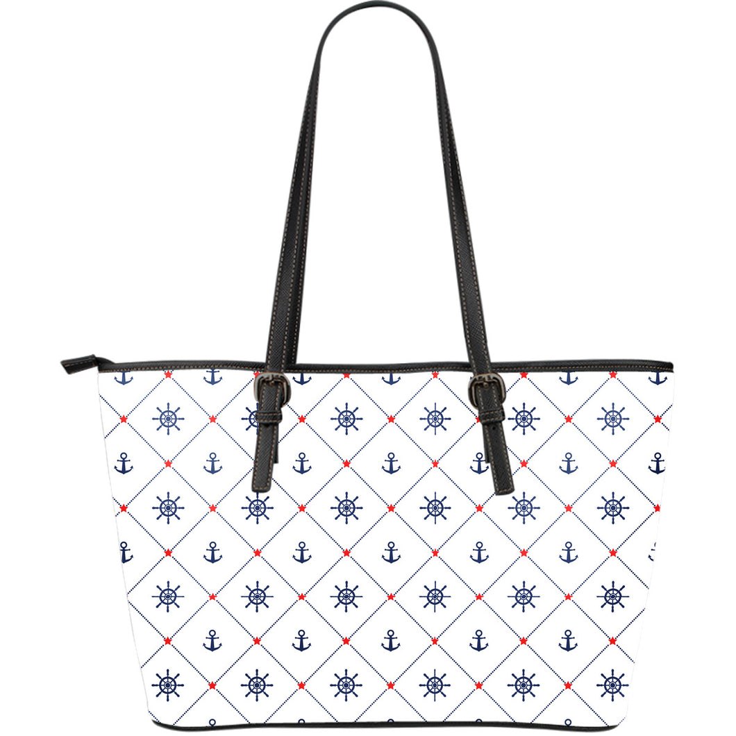 Anchor Rudder Nautical Design Pattern Large Leather Tote Bag