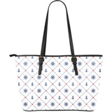 Anchor Rudder Nautical Design Pattern Large Leather Tote Bag