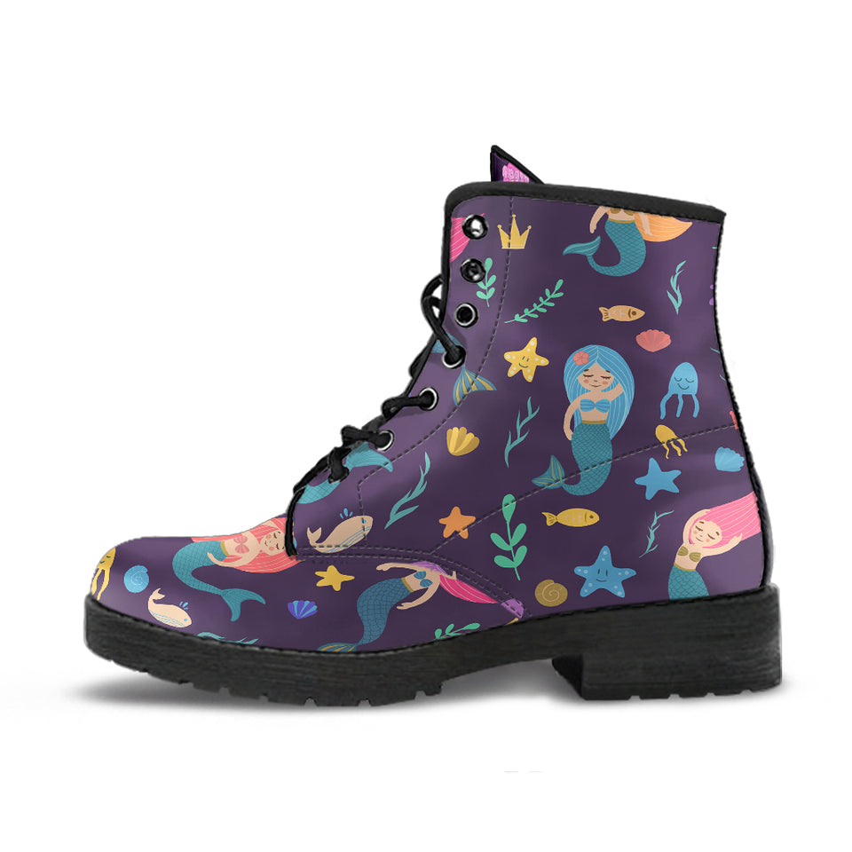 Beautiful Mermaid Fish Jellyfish Algae Other Marine World Leather Boots