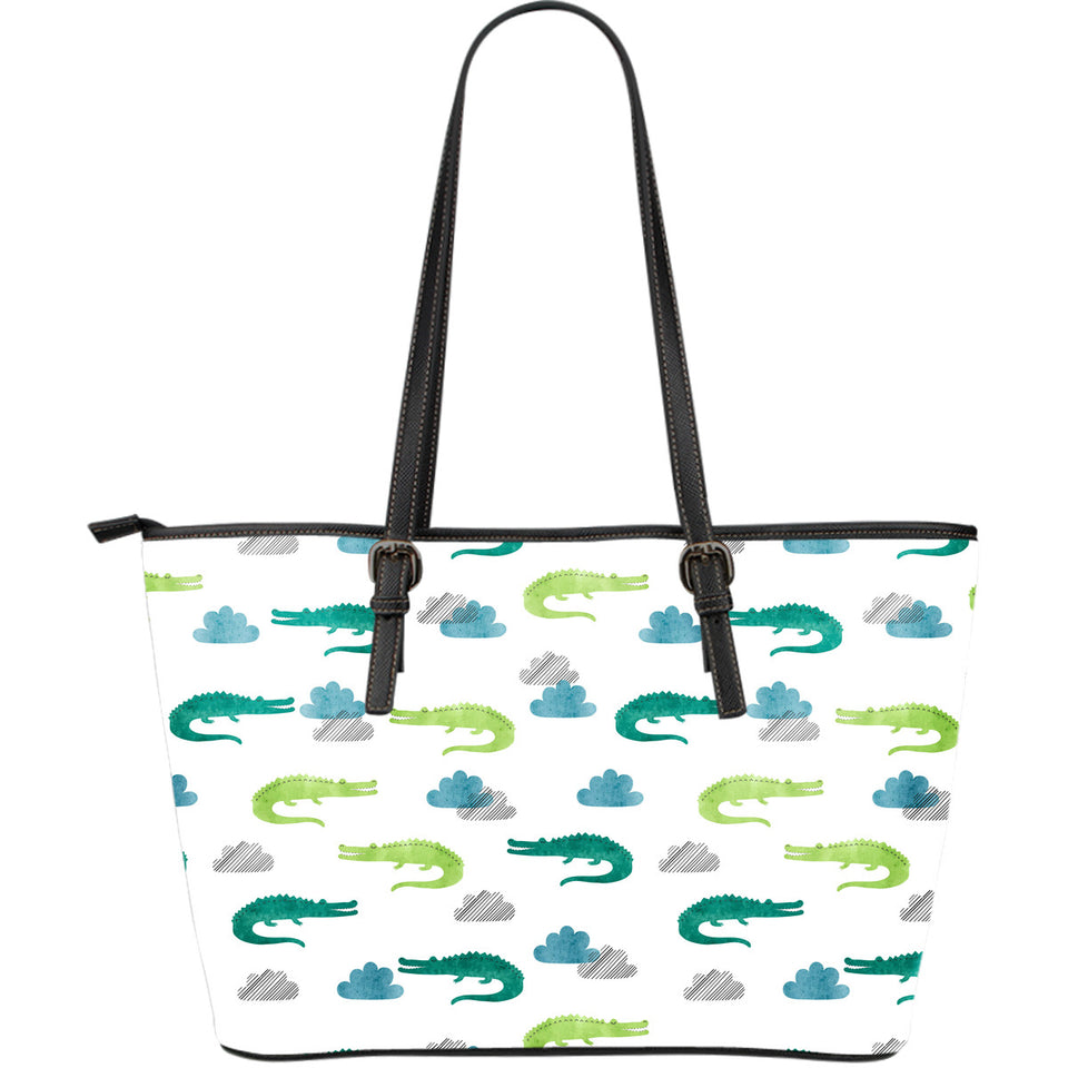 Watercolor Crocodile Pattern Large Leather Tote Bag