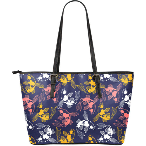 Koi Fish Carp Fish Pattern Large Leather Tote Bag