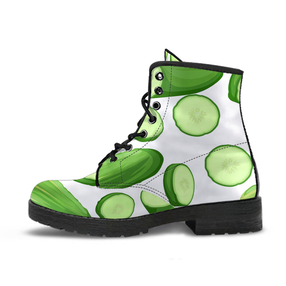 Cucumber Whole Slices Pattern Leather Boots