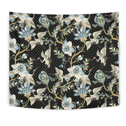 Japanese Crane Ornament Elements Wall Tapestry