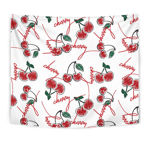 Hand Drawn Cherry Pattern Wall Tapestry