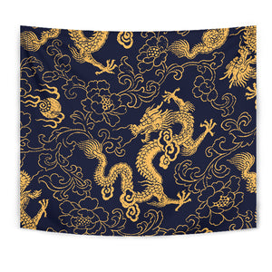 Gold Dragon Pattern Wall Tapestry