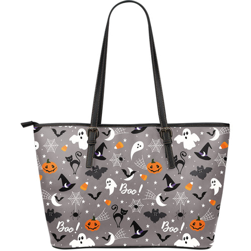Halloween Design Pattern Large Leather Tote Bag