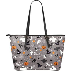 Halloween Design Pattern Large Leather Tote Bag
