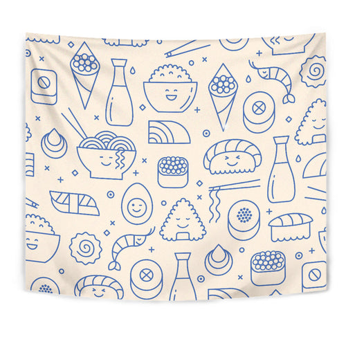 Cute Sushi Icon Pattern Wall Tapestry