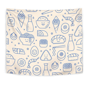 Cute Sushi Icon Pattern Wall Tapestry