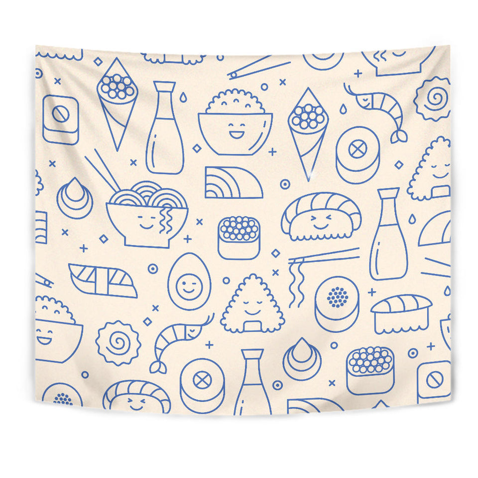 Cute Sushi Icon Pattern Wall Tapestry
