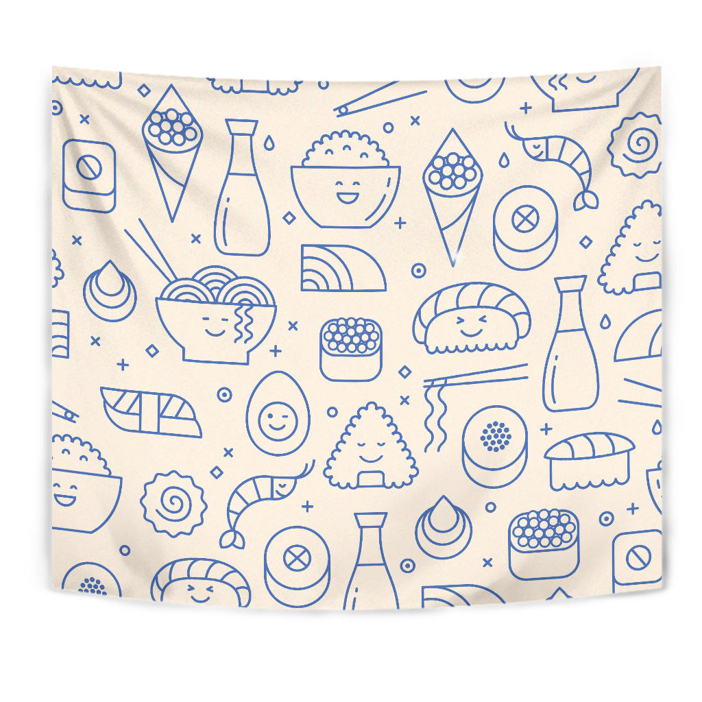 Cute Sushi Icon Pattern Wall Tapestry