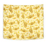 Saxophone Cornet Pattern Yellow Background Wall Tapestry