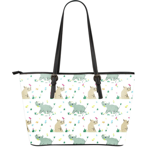 Cute Rhino Pattern Large Leather Tote Bag