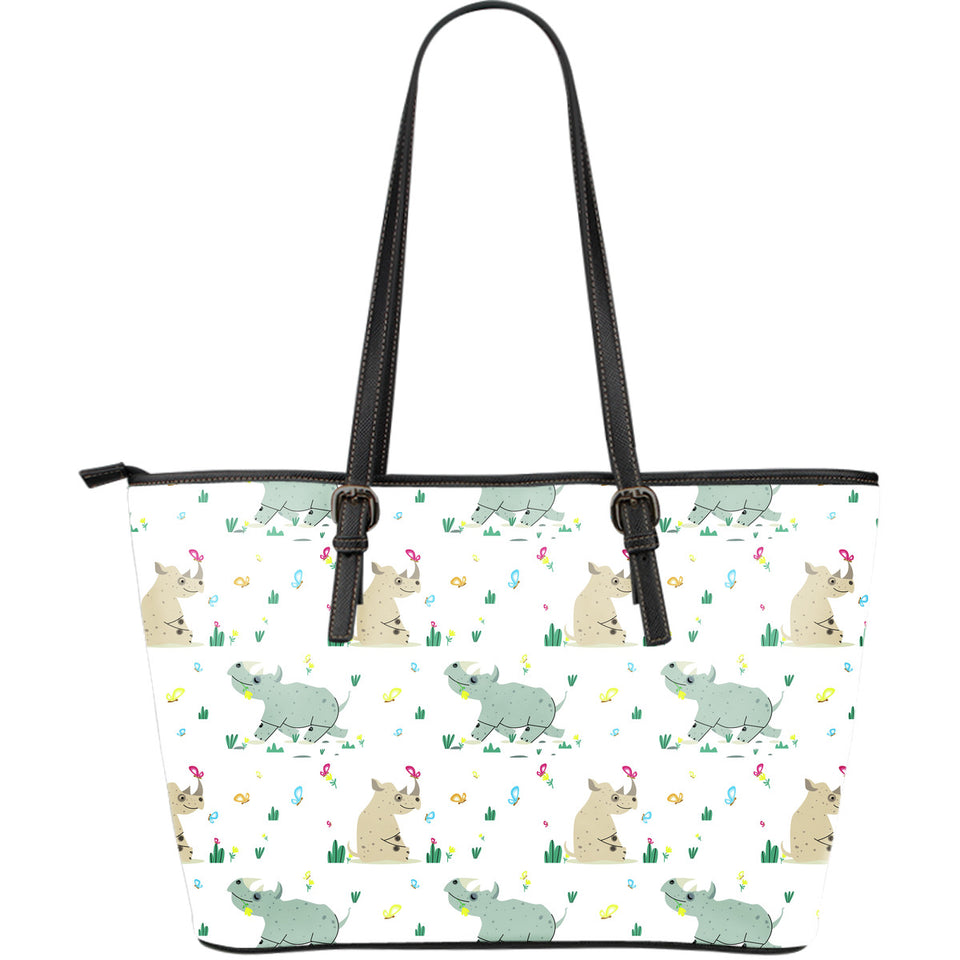 Cute Rhino Pattern Large Leather Tote Bag