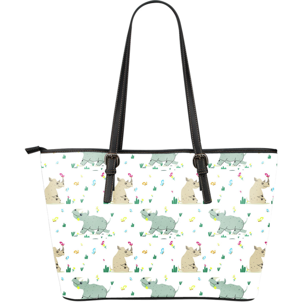 Cute Rhino Pattern Large Leather Tote Bag