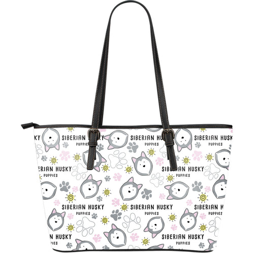 Siberian Husky Design Pattern Large Leather Tote Bag