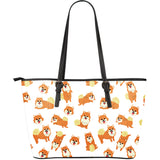 Brown Pomeranian Pattern Large Leather Tote Bag
