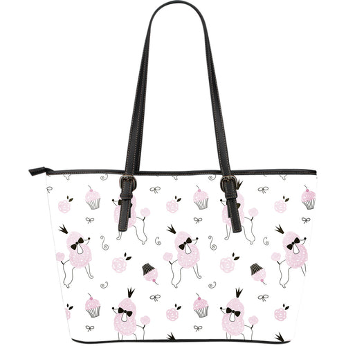 Poodle Dog Rose Cake Pattern Large Leather Tote Bag