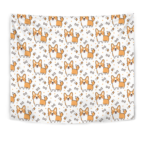 Cute Corgi Heart Star Bone Pattern Wall Tapestry