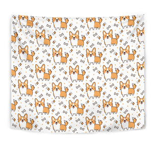 Cute Corgi Heart Star Bone Pattern Wall Tapestry