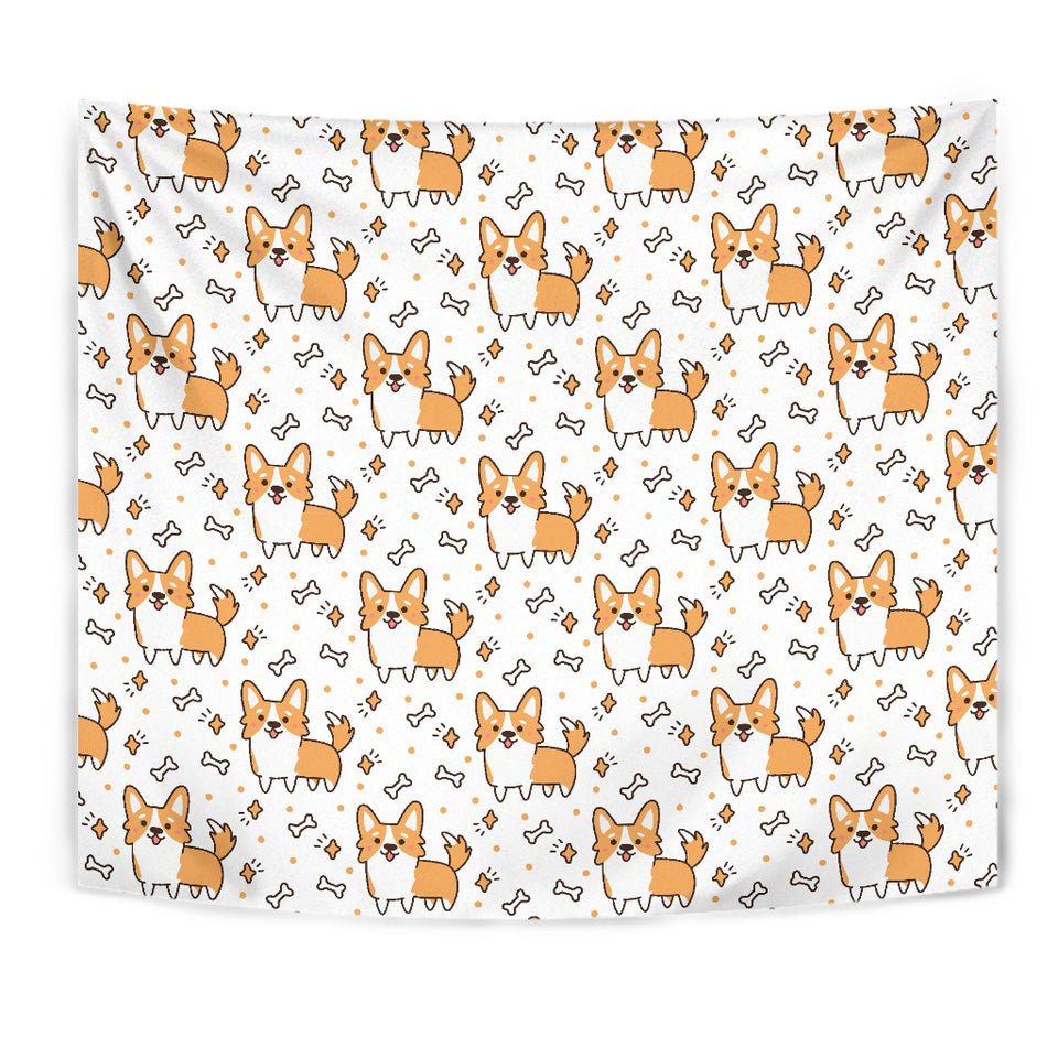 Cute Corgi Heart Star Bone Pattern Wall Tapestry