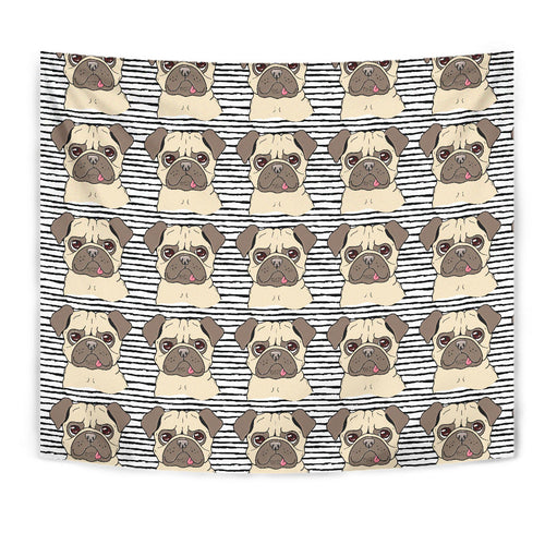 Happy Pug Pattern Wall Tapestry