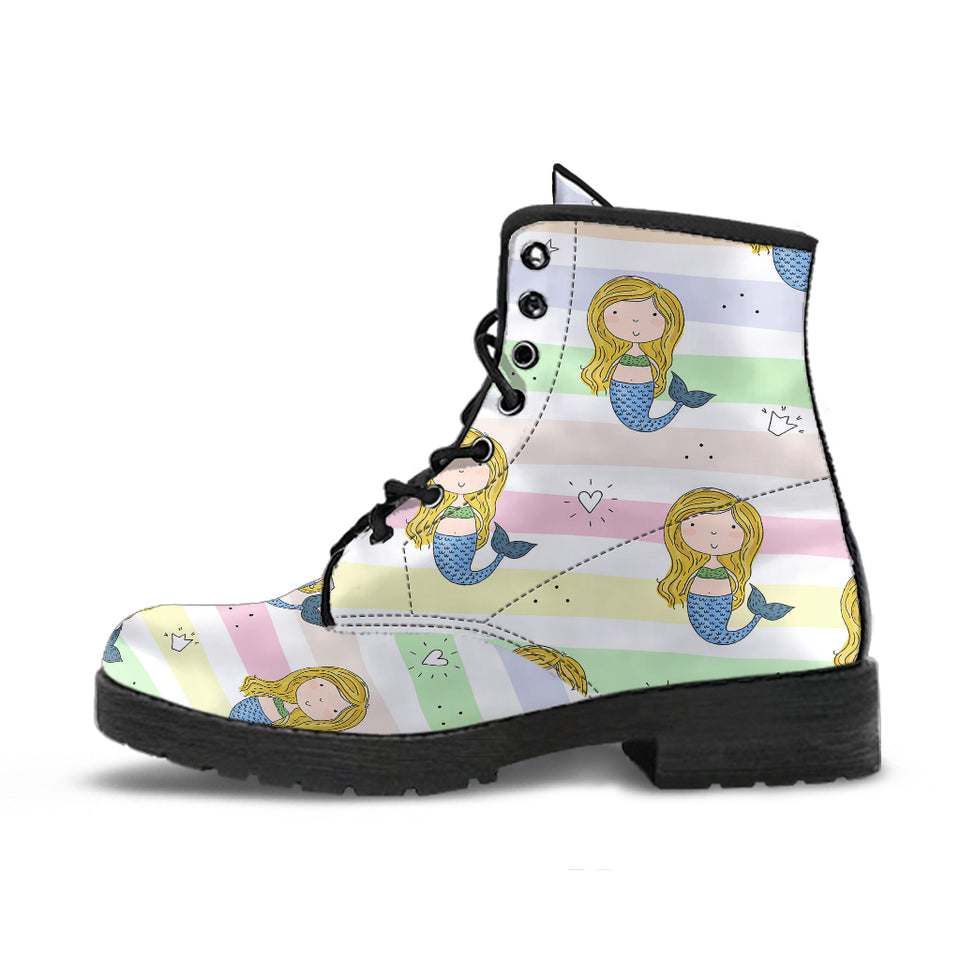 Cute Hand Drawn Mermaid Leather Boots