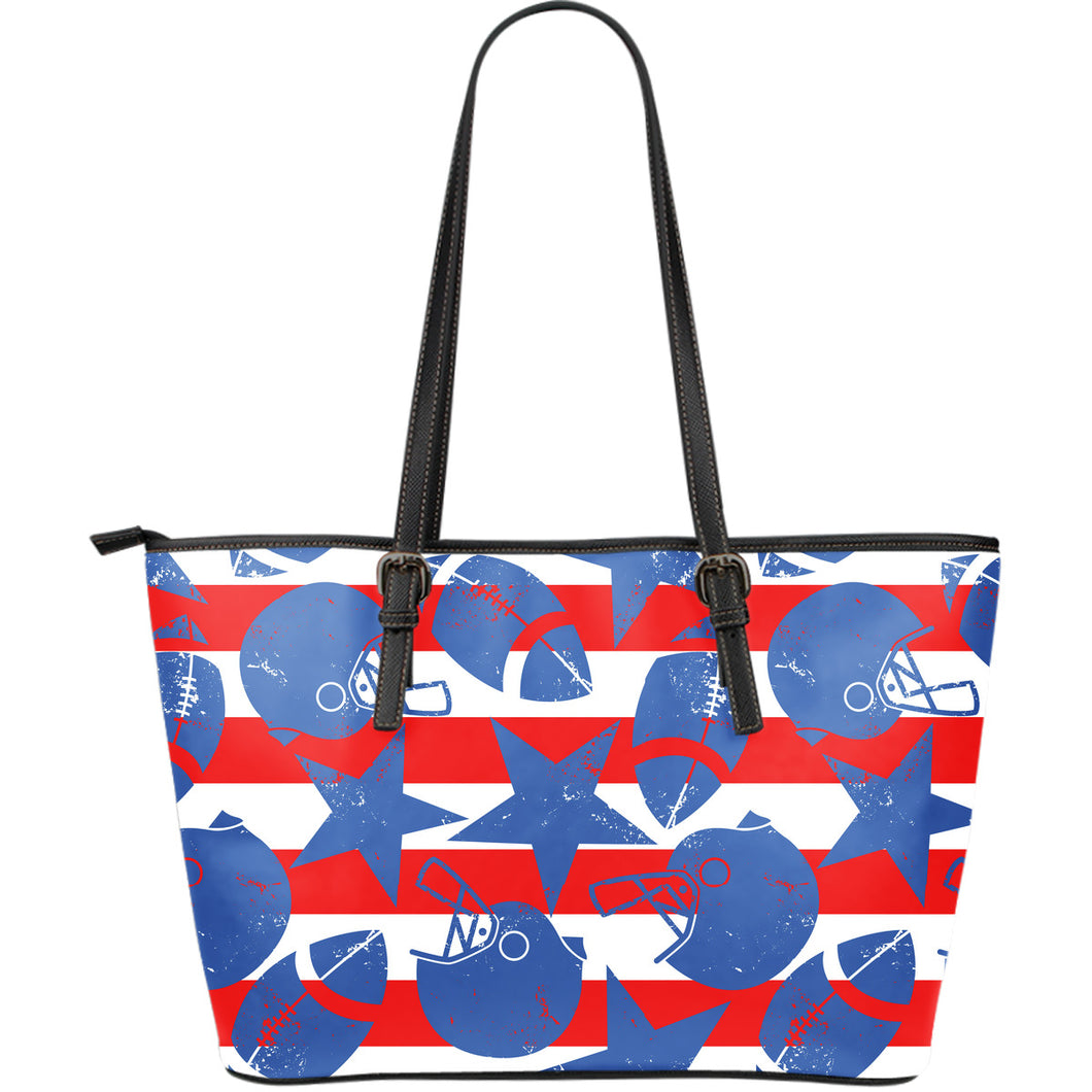 American Football Ball Star Stripes Pattern Large Leather Tote Bag