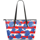 American Football Ball Star Stripes Pattern Large Leather Tote Bag