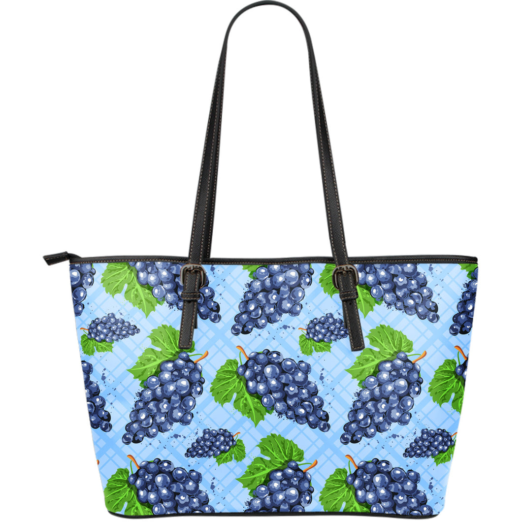 Watercolor Grape Pattern Large Leather Tote Bag