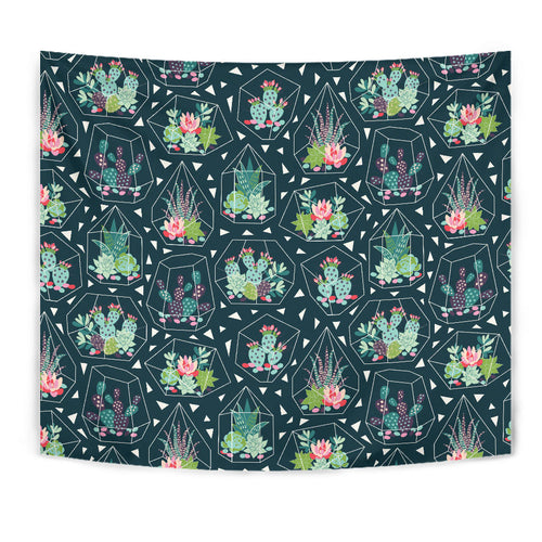 Cactus Glass Terrarium Pattern Wall Tapestry
