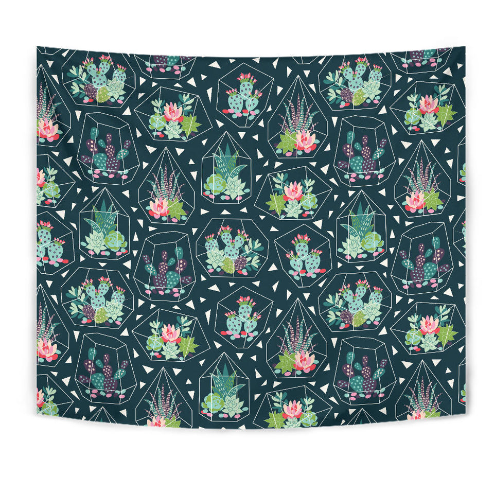 Cactus Glass Terrarium Pattern Wall Tapestry