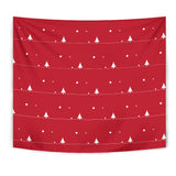 Christmas Tree Star Snow Red Background Wall Tapestry