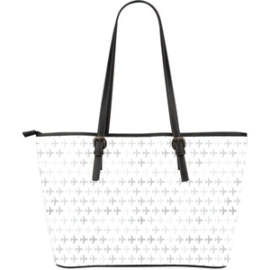 Airplane Print Pattern Large Leather Tote Bag