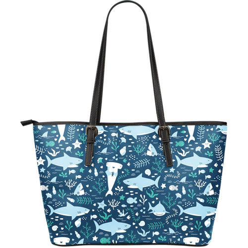 Cute Shark Pattern Large Leather Tote Bag