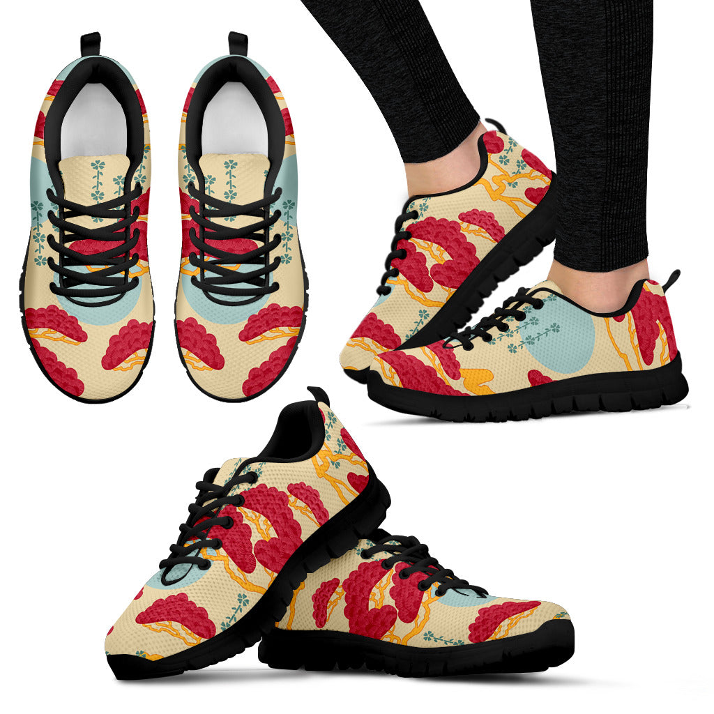 Red Bonsai Gray Sun Japanese Pattern Women'S Sneaker Shoes