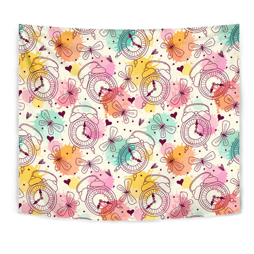 Clock Butterfly Pattern Wall Tapestry