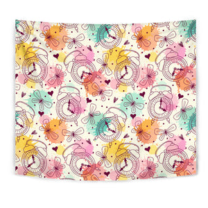 Clock Butterfly Pattern Wall Tapestry
