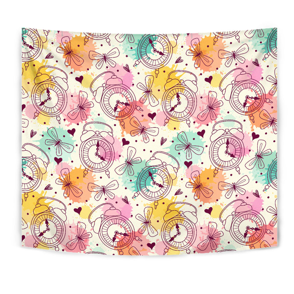 Clock Butterfly Pattern Wall Tapestry