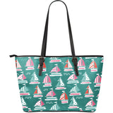 Cute Sailboat Pattern Large Leather Tote Bag
