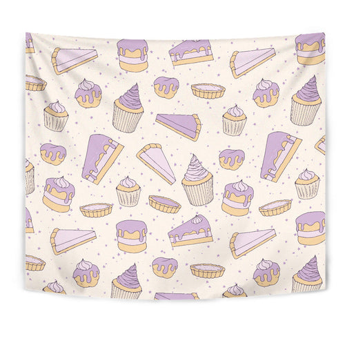 Cakes Pies Tarts Muffins And Eclairs Purple Blueberry Topping Pattern Wall Tapestry