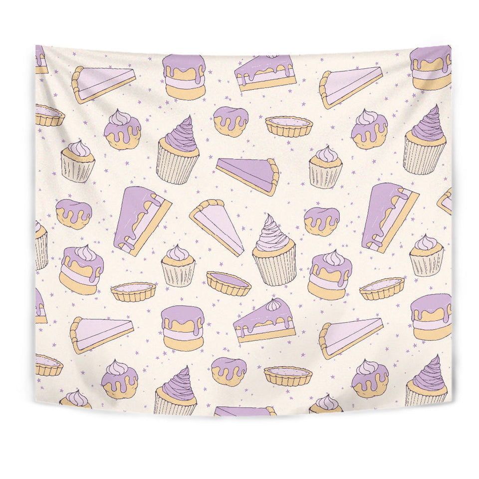Cakes Pies Tarts Muffins And Eclairs Purple Blueberry Topping Pattern Wall Tapestry