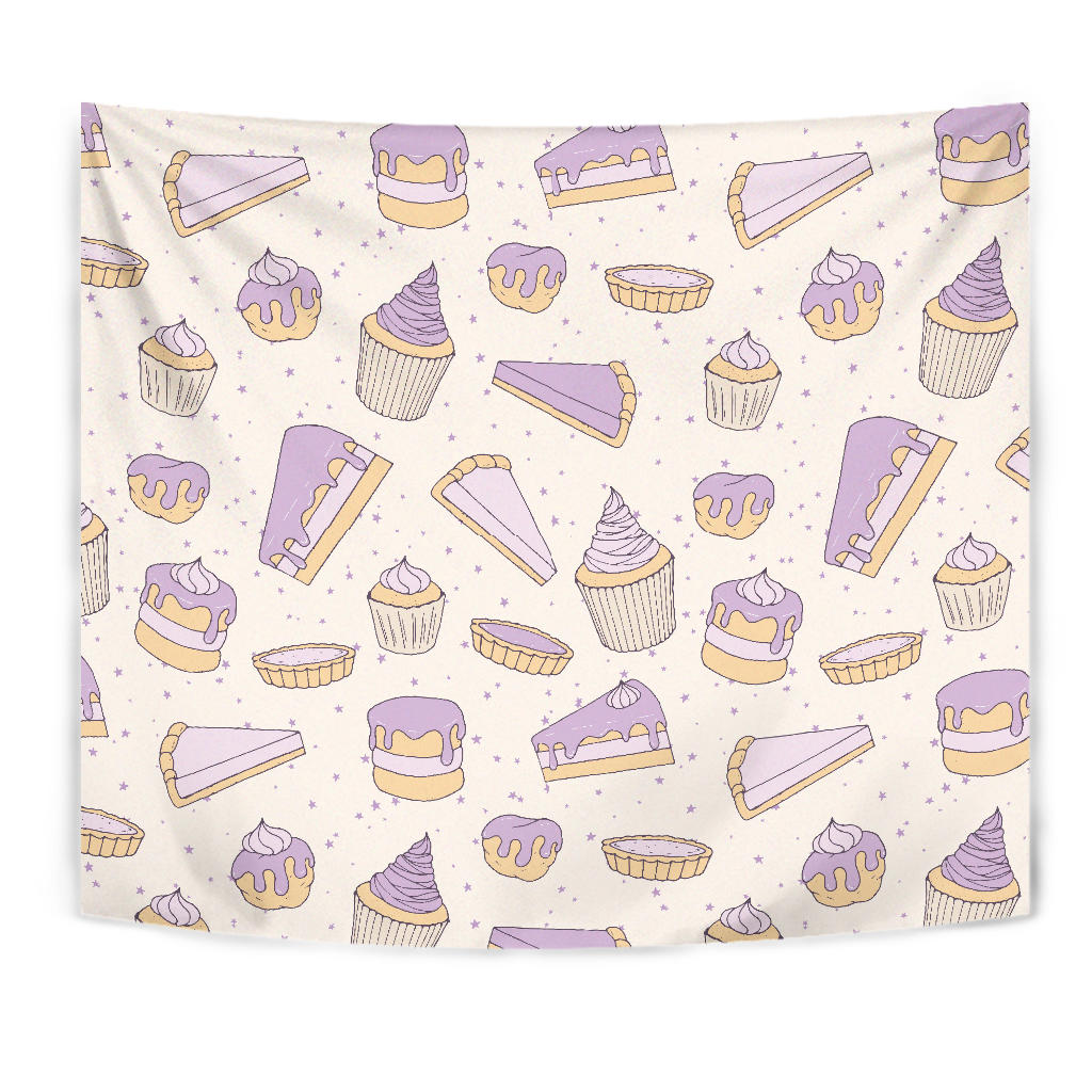 Cakes Pies Tarts Muffins And Eclairs Purple Blueberry Topping Pattern Wall Tapestry