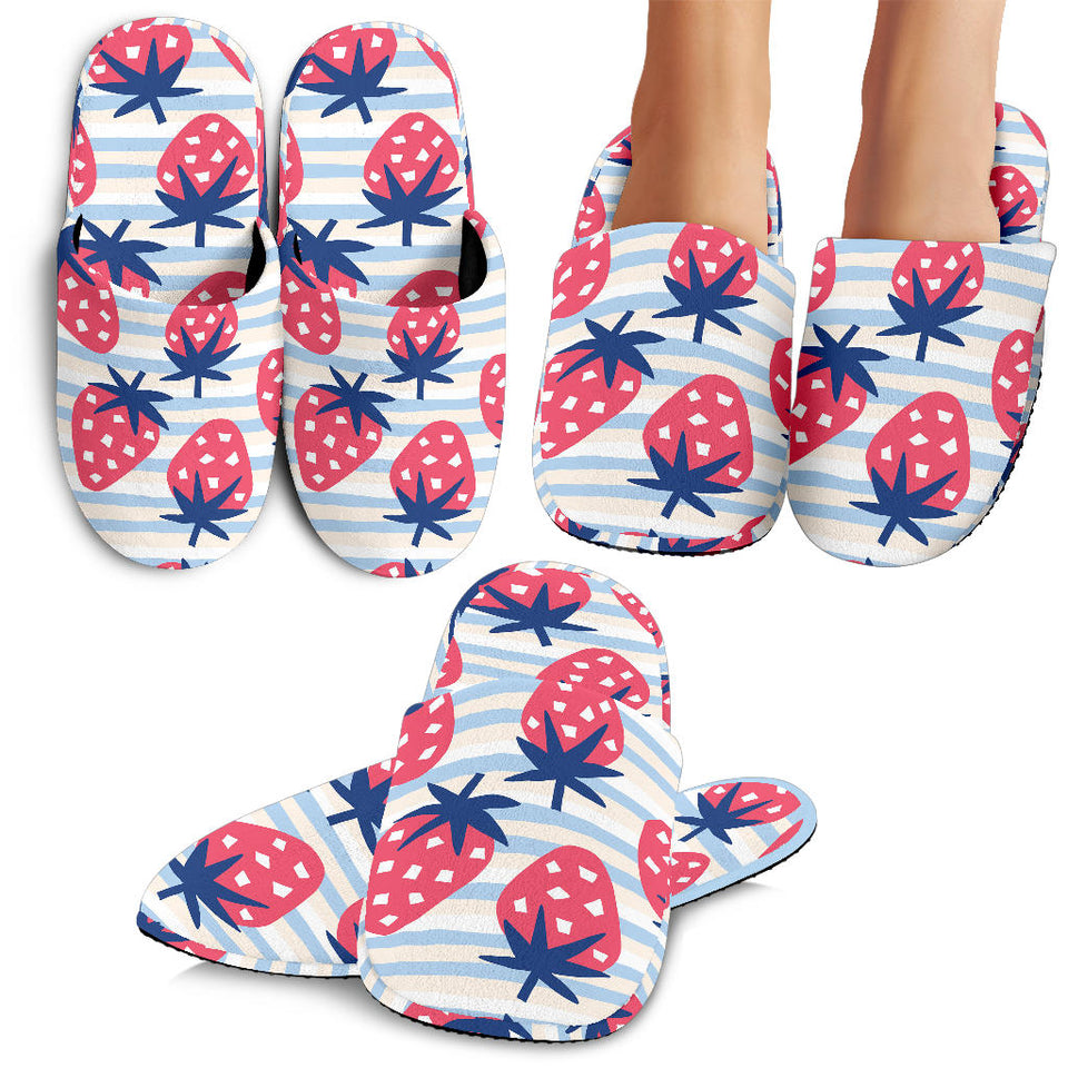 Strawberry Pattern Blue Lines Background Slippers